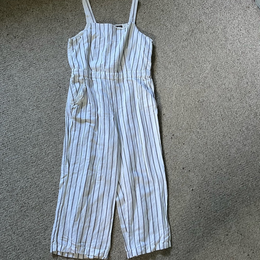LOFT Striped White Jumpsuit Pantsuit Pinstripe Women’s Large